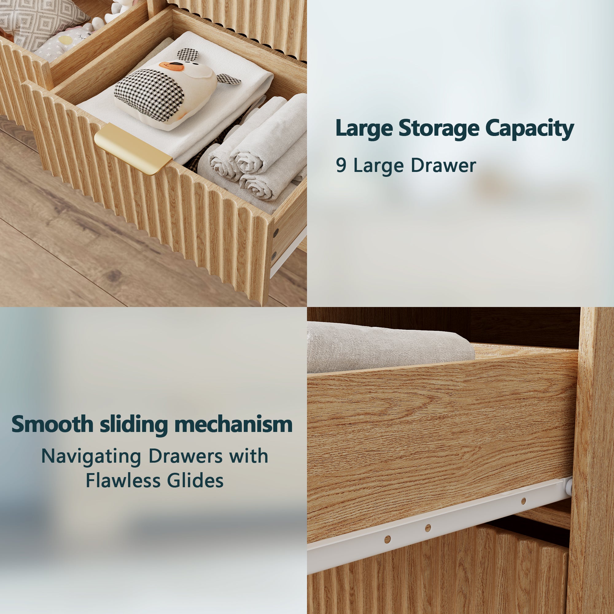 Furnulem Dressers for Bedroom 9 Drawers Wide Chest of Drawers Storage Organizer Wooden Cabinet with Anti-Tip Safety for Living Room Hallway entryway