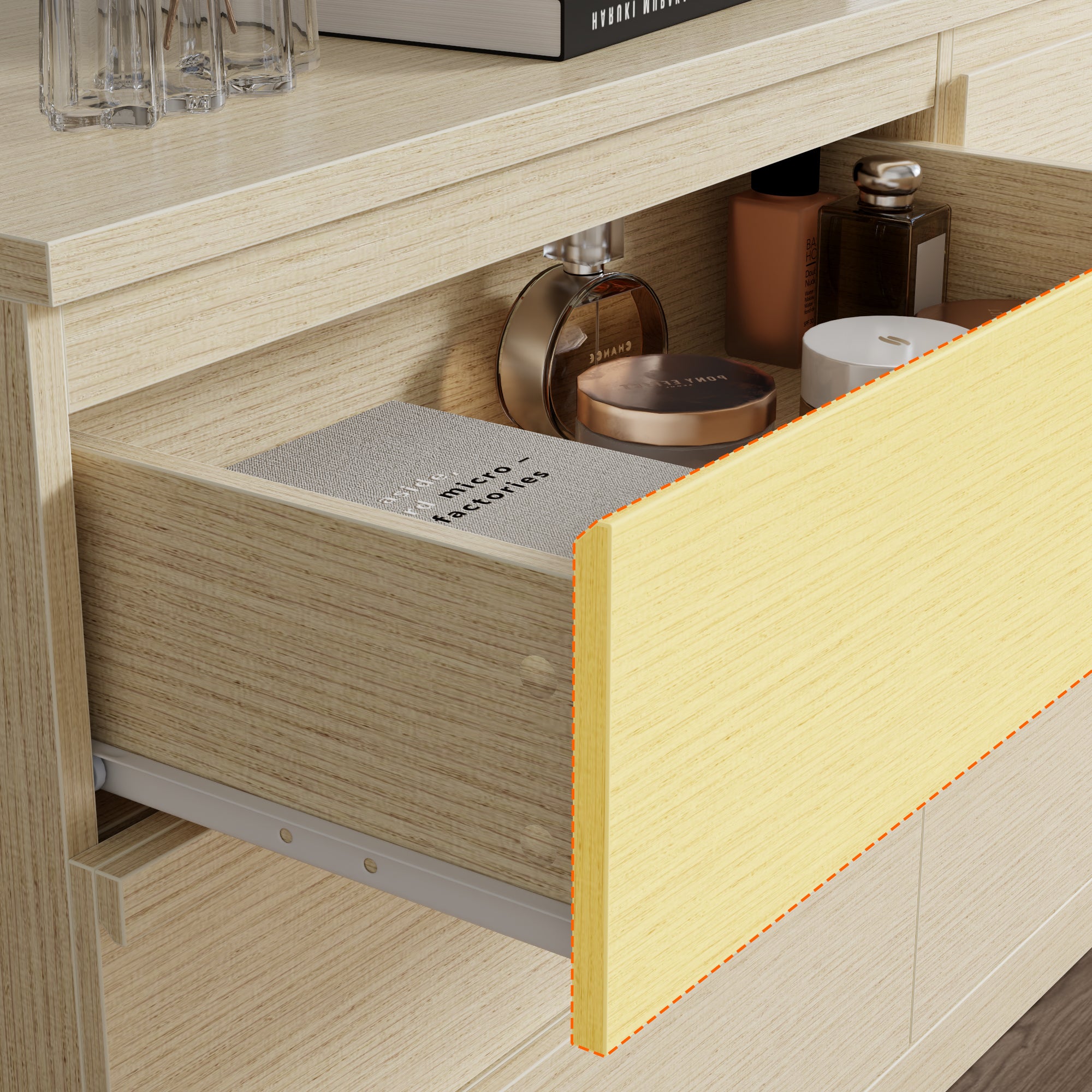 Qwatto 6 Drawer Double Dresser Modern Chest of Drawers Wide Bedroom Storage Organizer Cabinet with Deep Drawers for Living Room Closet Natural Beech