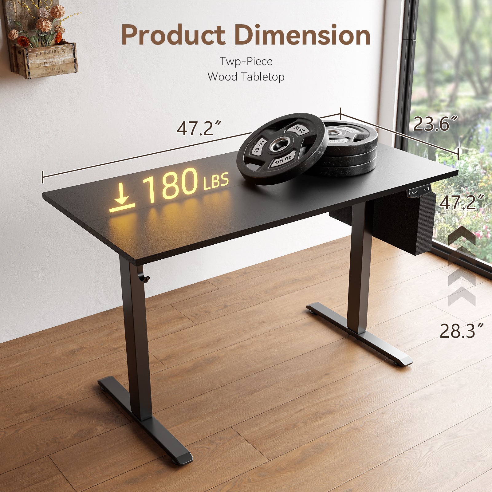 Electric Height Adjustable Standing Desk Sit to Stand Computer Desk with Storage Bag Memory Presets Ergonomic Home Office Workstation 48 Inch Black