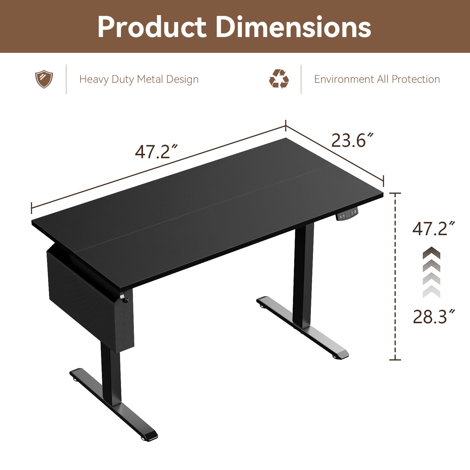 Electric Height Adjustable Standing Desk Sit to Stand Computer Desk with Storage Bag Memory Presets Ergonomic Home Office Workstation 48 Inch Black