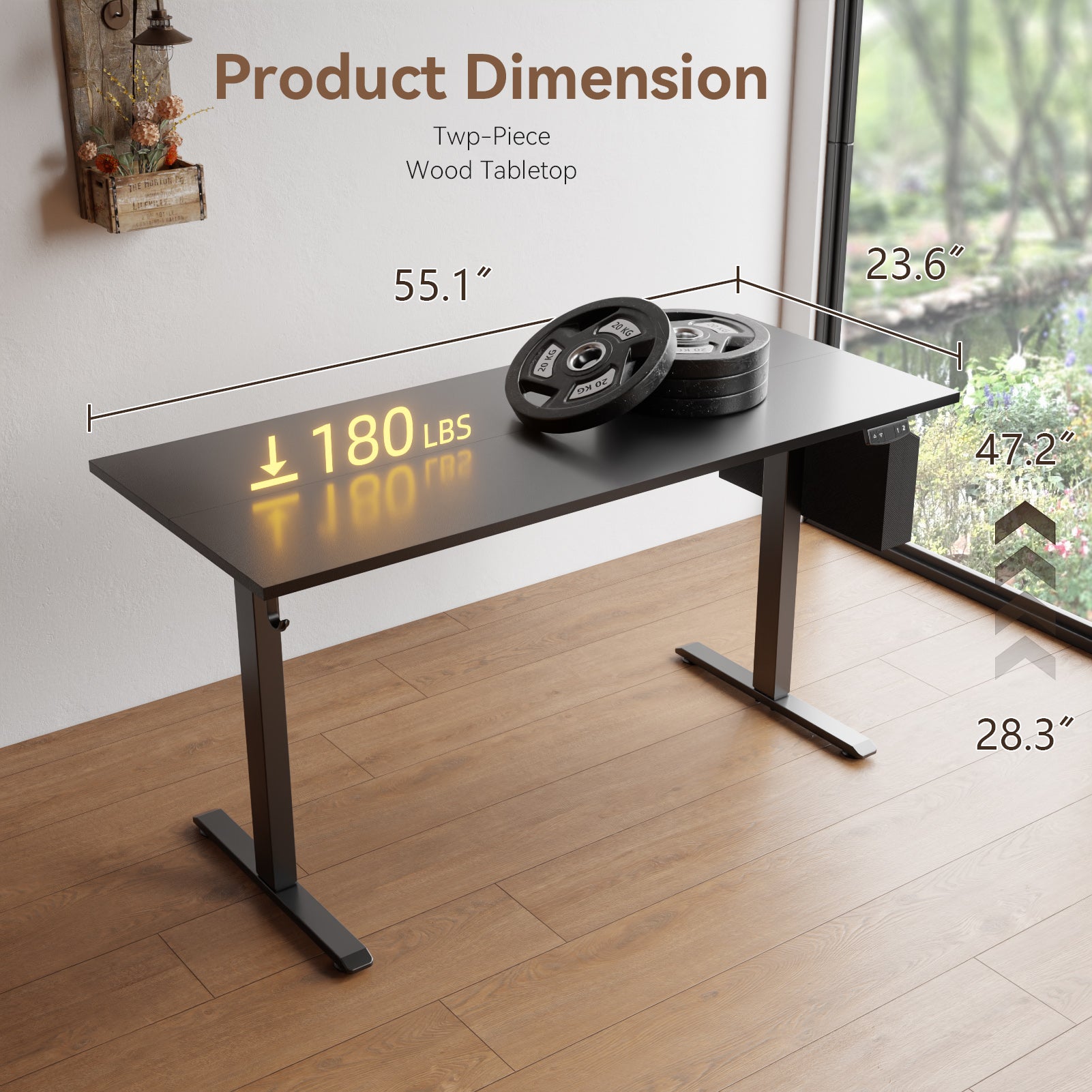 Sit to Stand Electric Standing Desk 55 Inch Black Height Adjustable Computer Table Memory Presets Storage Bag Ergonomic Home Office PC Gaming Desk