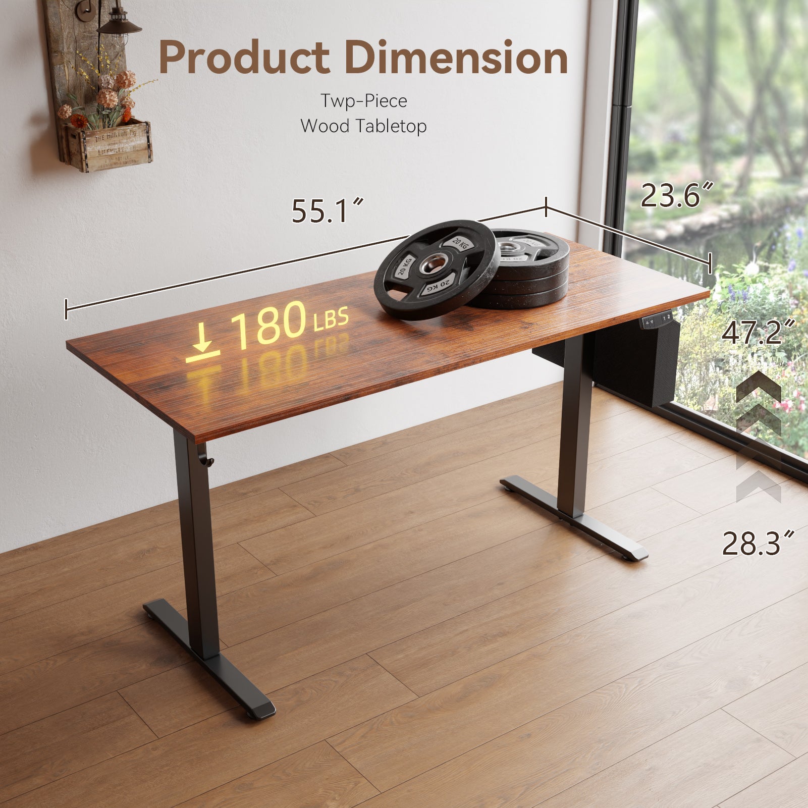 Brown 55 Inch Electric Standing Desk Height Adjustable Computer Table Sit Stand Gaming Desk Home Office Workstation with Memory Presets Storage Bag