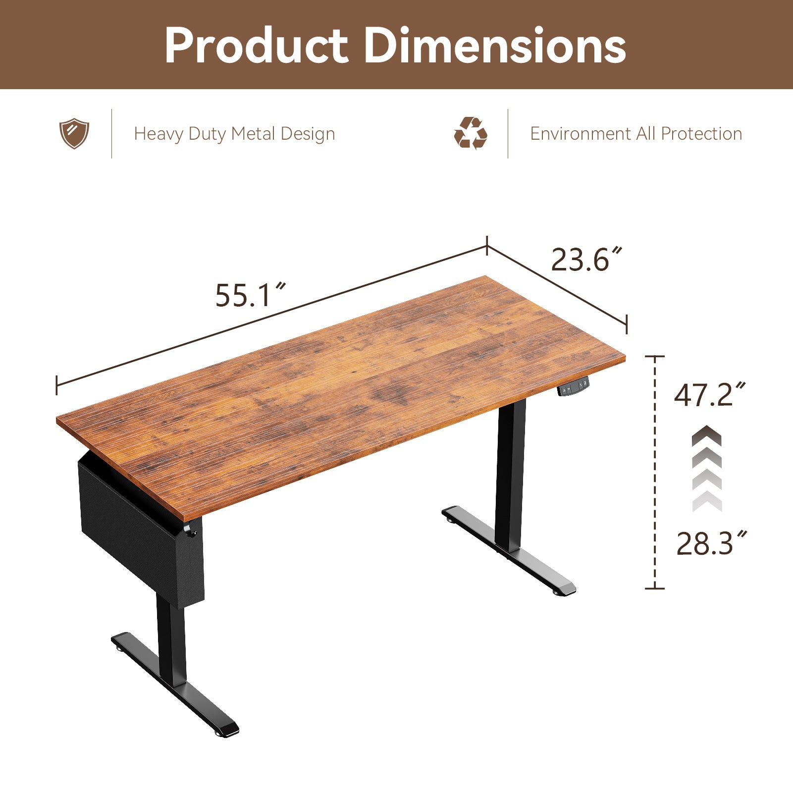 Brown 55 Inch Electric Standing Desk Height Adjustable Computer Table Sit Stand Gaming Desk Home Office Workstation with Memory Presets Storage Bag