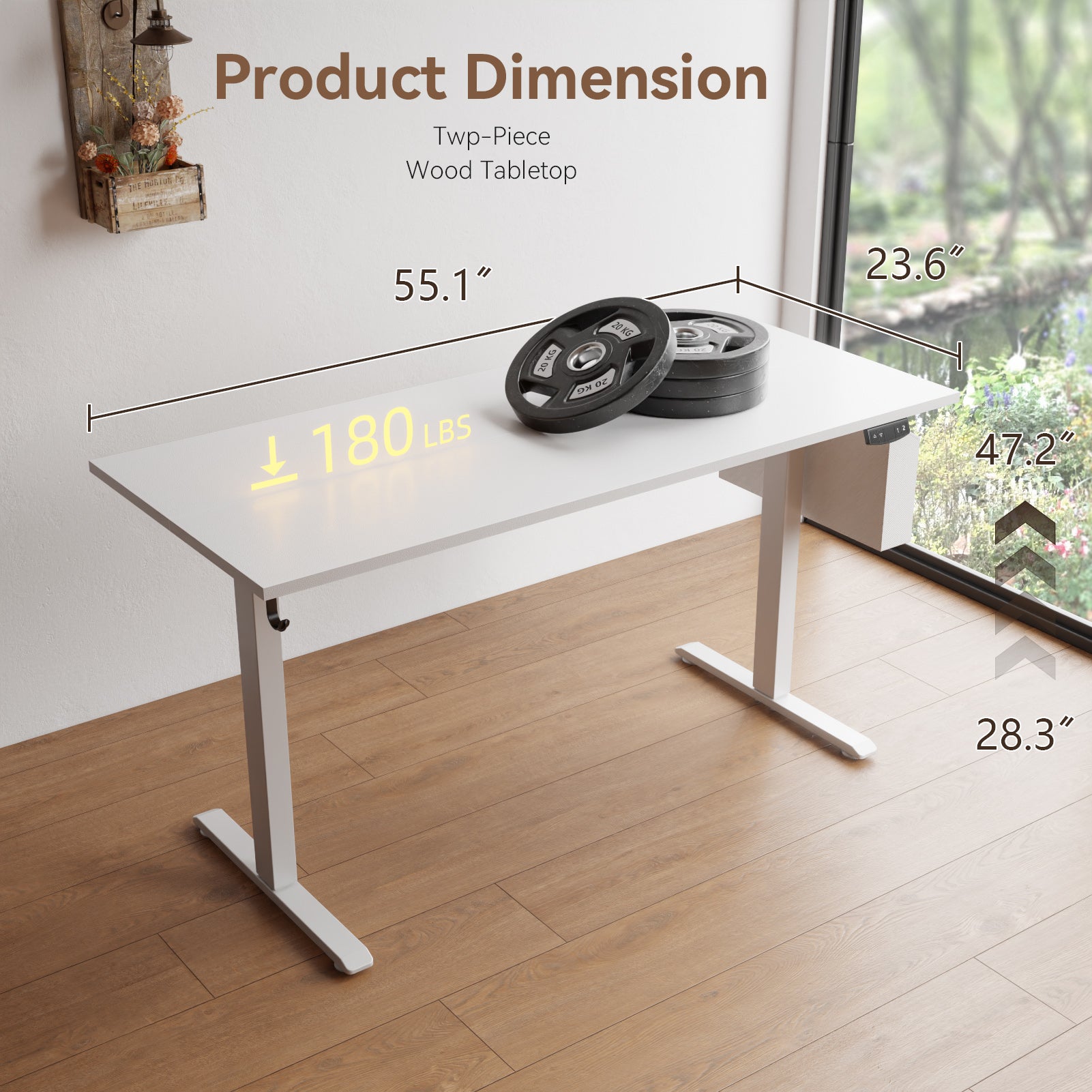 Electric Height Adjustable Standing Desk Sit to Stand Computer Desk with Storage Bag Memory Presets Ergonomic Home Office Workstation 55 Inch White