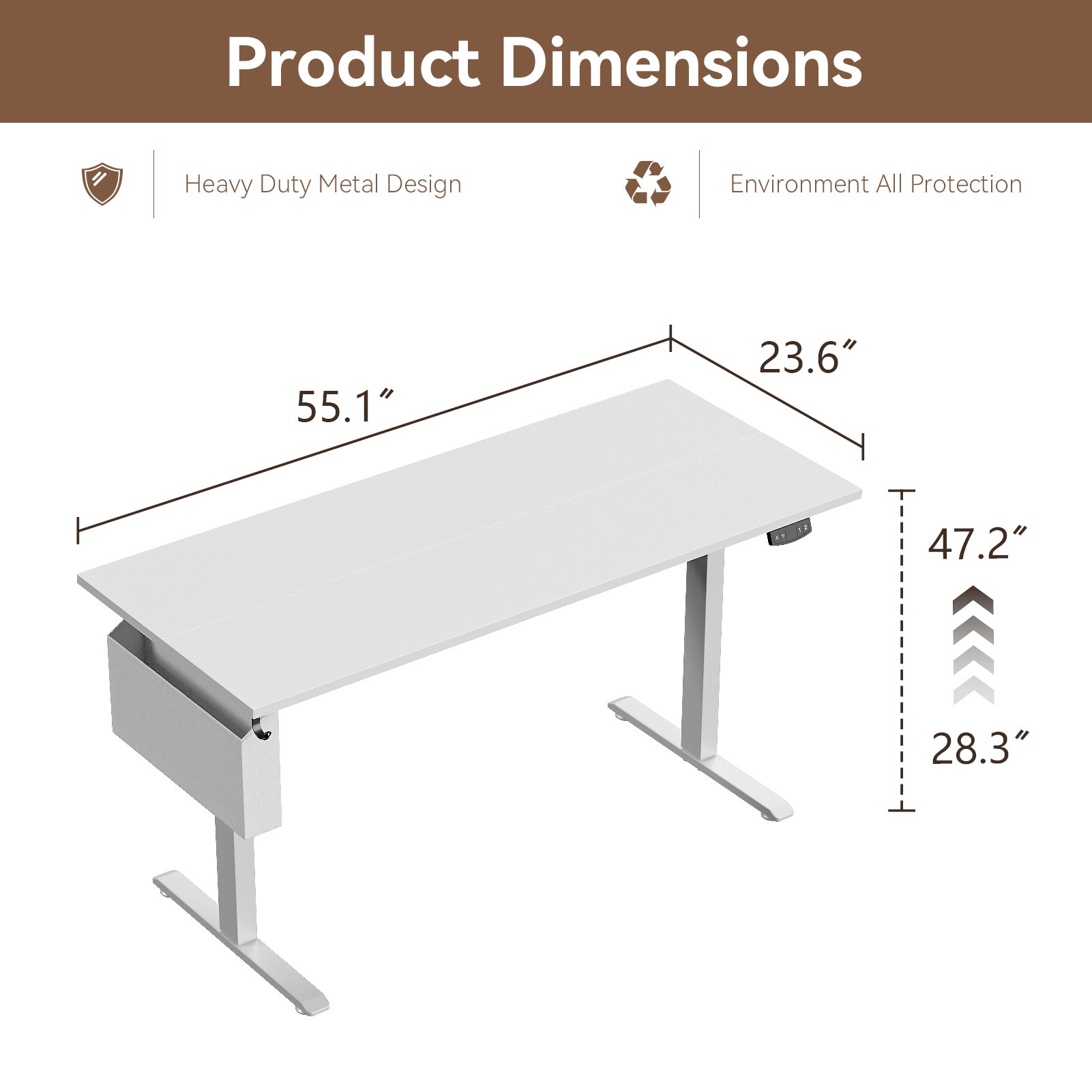 Electric Height Adjustable Standing Desk Sit to Stand Computer Desk with Storage Bag Memory Presets Ergonomic Home Office Workstation 55 Inch White
