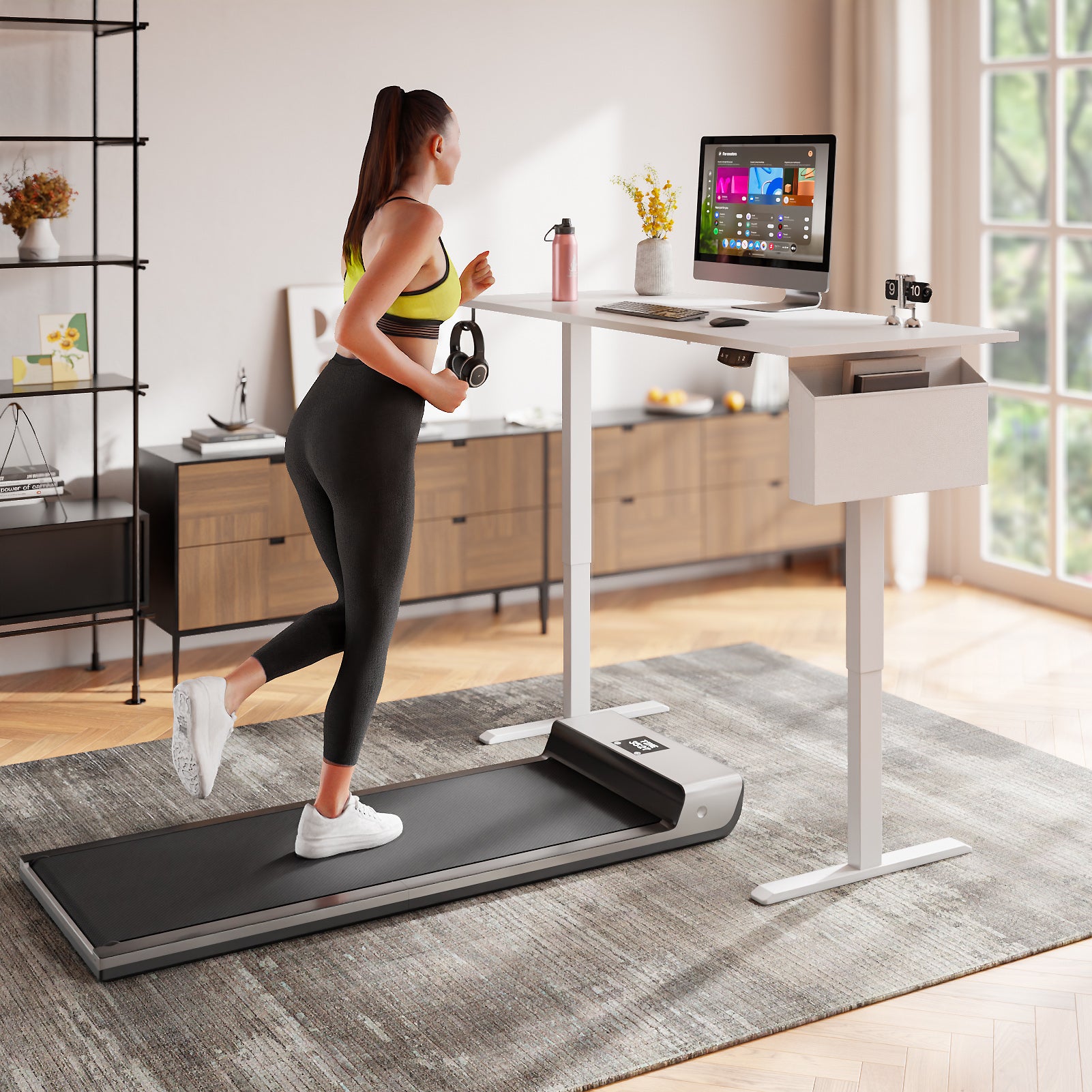 Electric Height Adjustable Standing Desk Sit to Stand Computer Desk with Storage Bag Memory Presets Ergonomic Home Office Workstation 55 Inch White