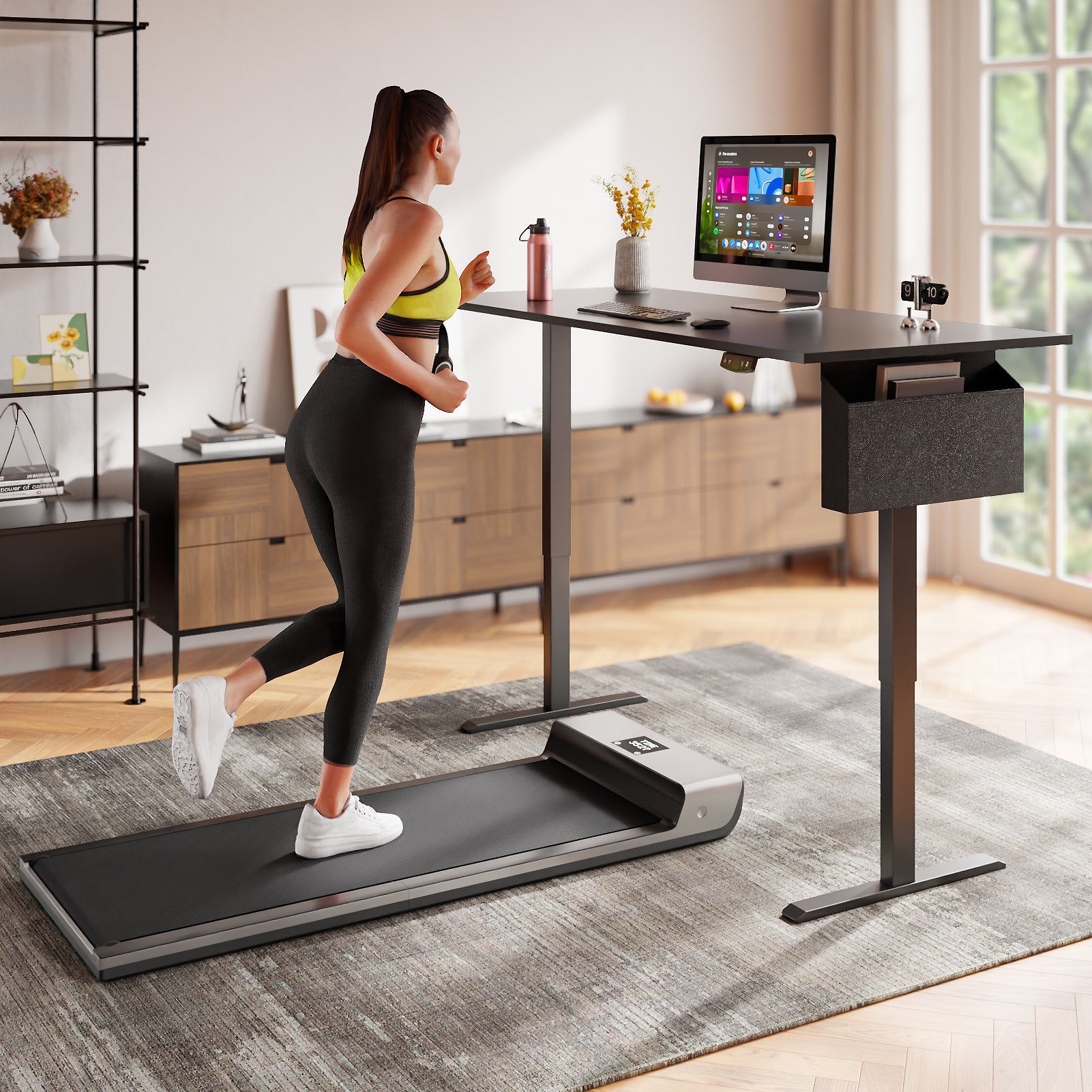 Electric Height Adjustable Standing Desk Sit to Stand Computer Desk with Storage Bag Memory Presets Ergonomic Home Office Workstation 63 Inch Black