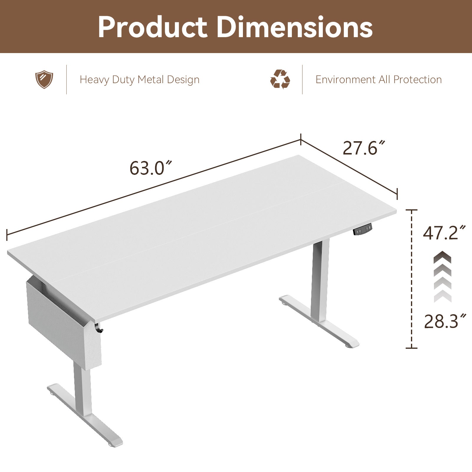 Sit to Stand Electric Standing Desk 63 Inch White Height Adjustable Computer Table Memory Presets Storage Bag Ergonomic Home Office PC Gaming Desk