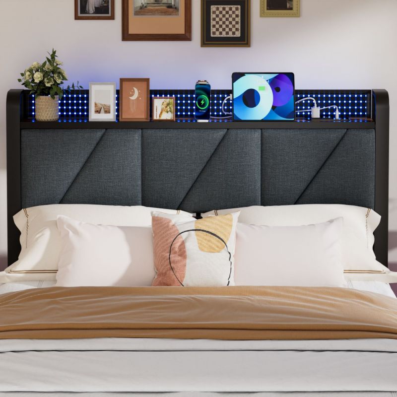 Furnulem Queen Size Bed Frame with Headboard and LED Lights