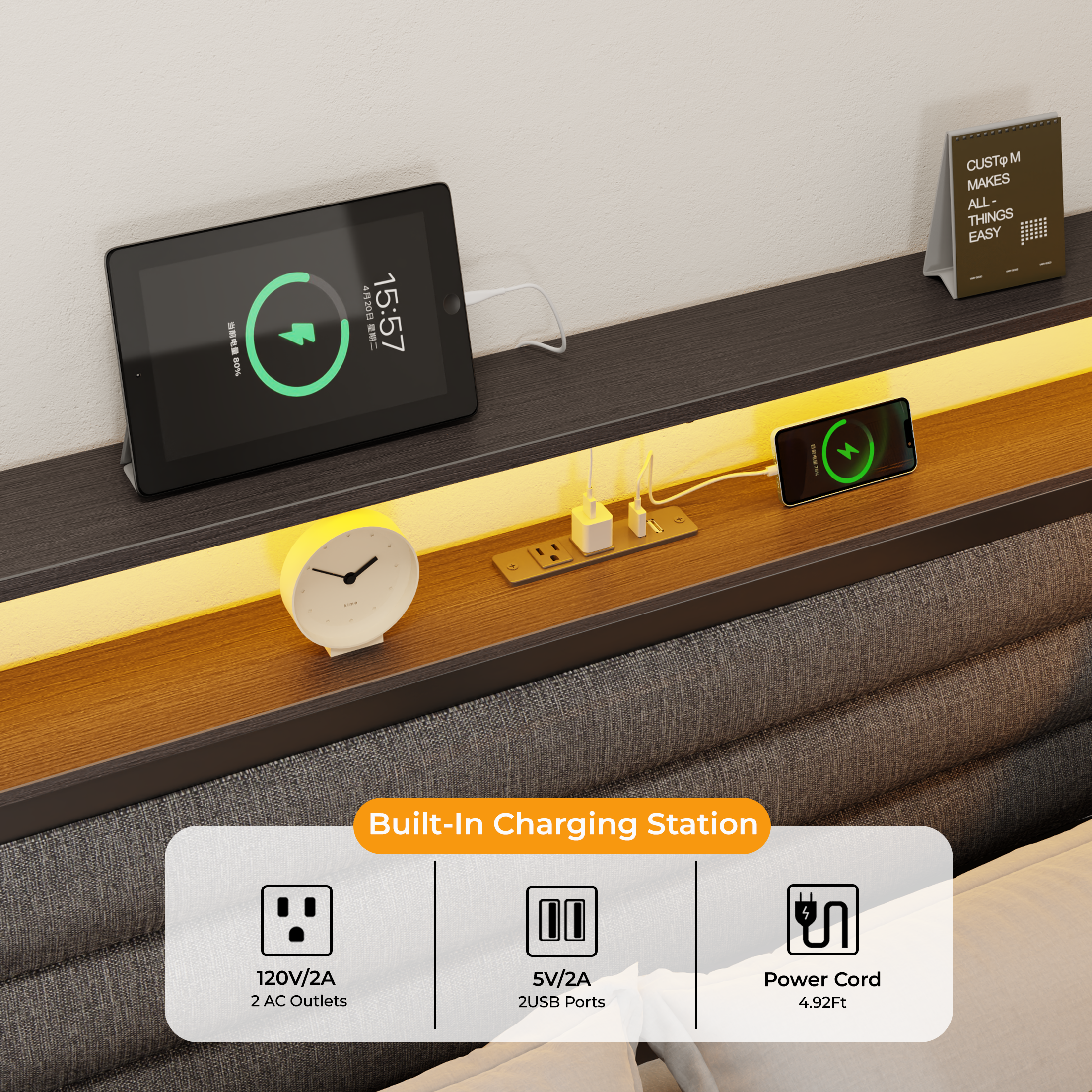 Modern Black Full Size Bed Frame Corner Design LED Lights Storage Drawers USB Charging Station Heavy Duty Metal Slats Support Gaming Bedroom