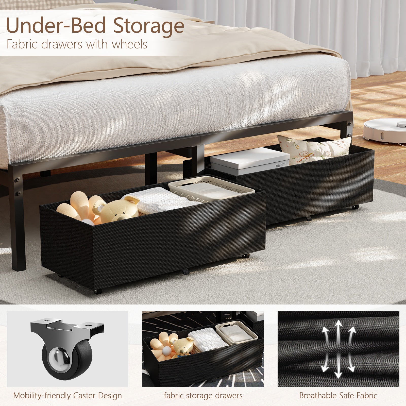 Furnulem Full Size Bed Frame with Headboard,Upholstered Bed Full with LED Light
