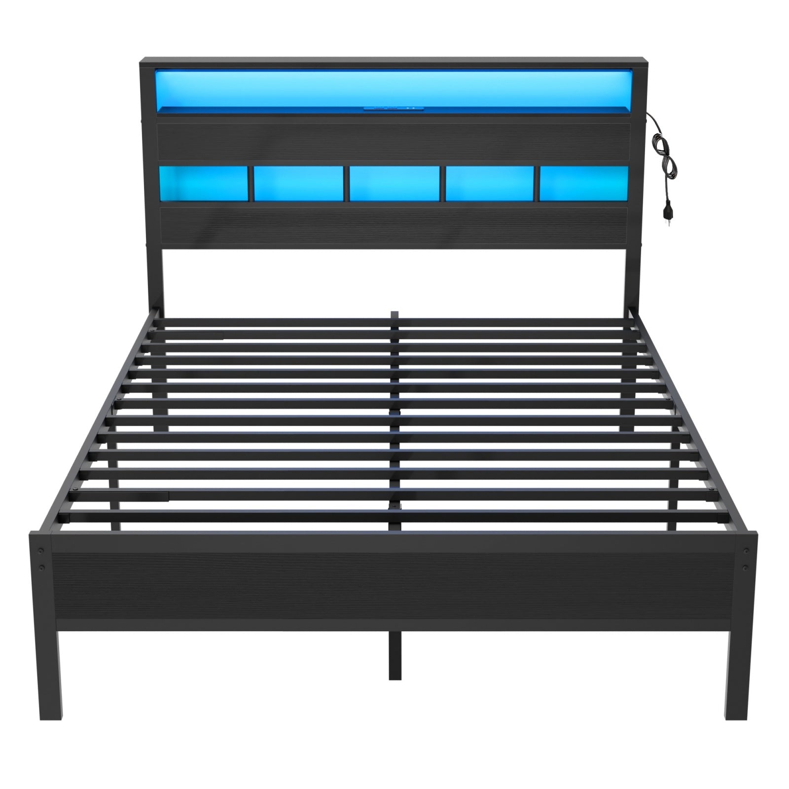 Furnulem Full Queen Bed Frame with Modern Wood Headboard & Footboard, Upgraded Heavy Duty Metal Sturdy Bed Frame Queen Size, Stable Platform Bed Furniture Bed Storage, No Noise, No Box Springs