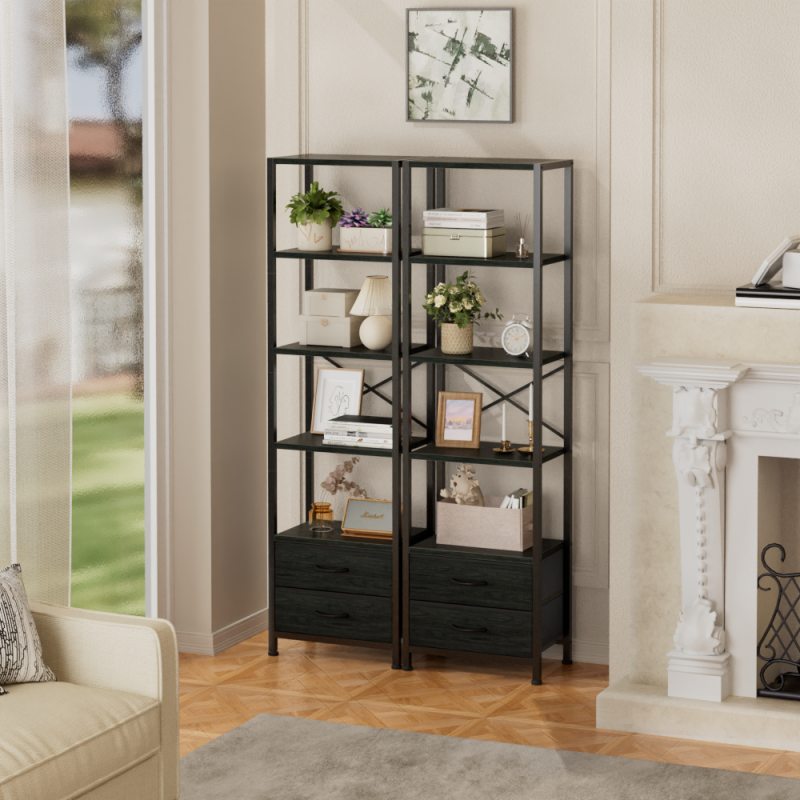 Furnulem Multi-Tier Bookshelf with 2 Drawers