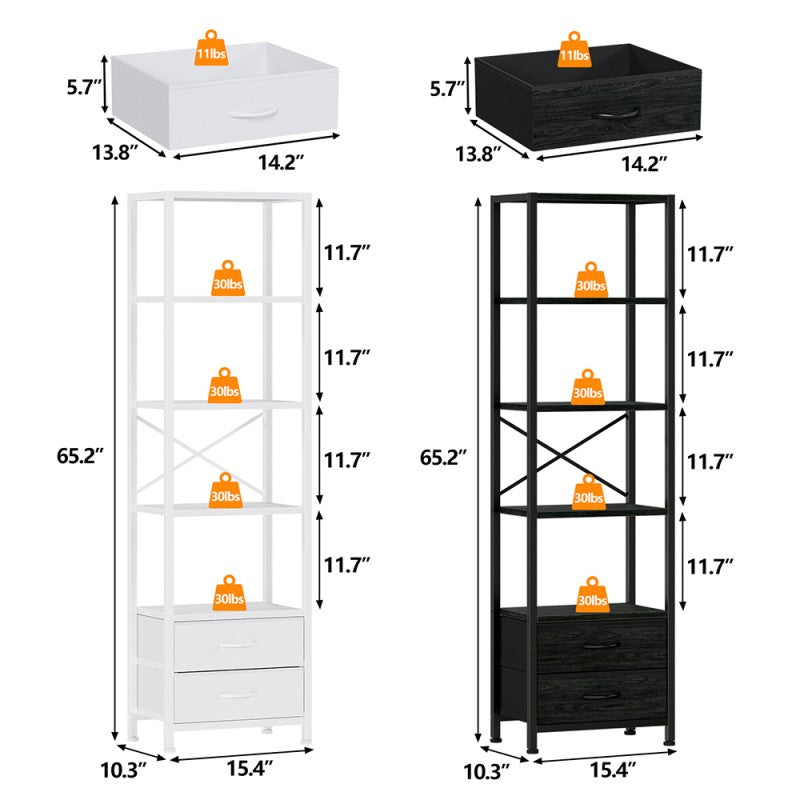 Furnulem Multi-Tier Bookshelf with 2 Drawers