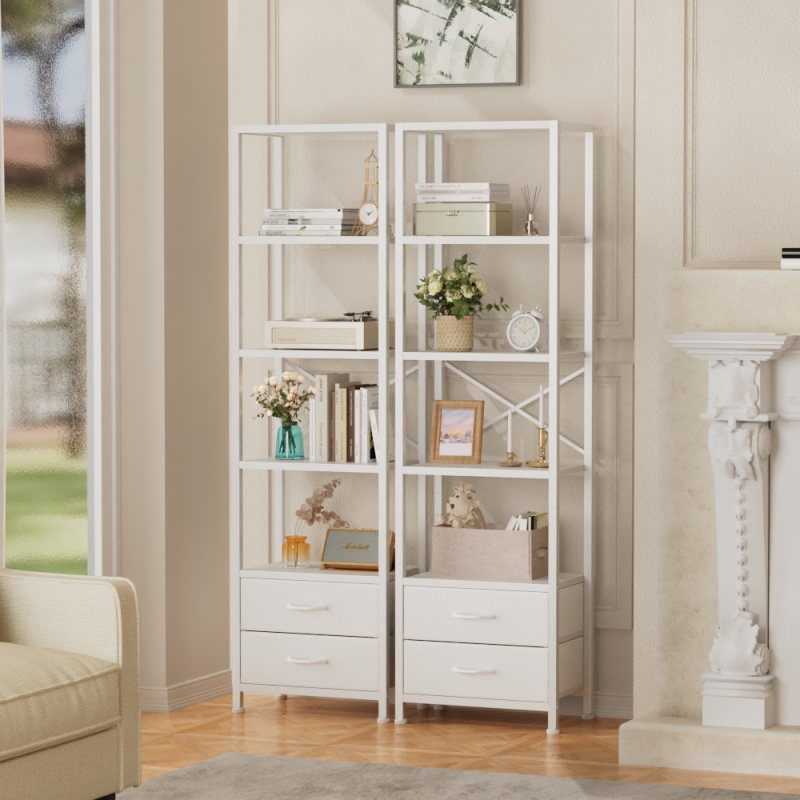 Furnulem Multi-Tier Bookshelf with 2 Drawers