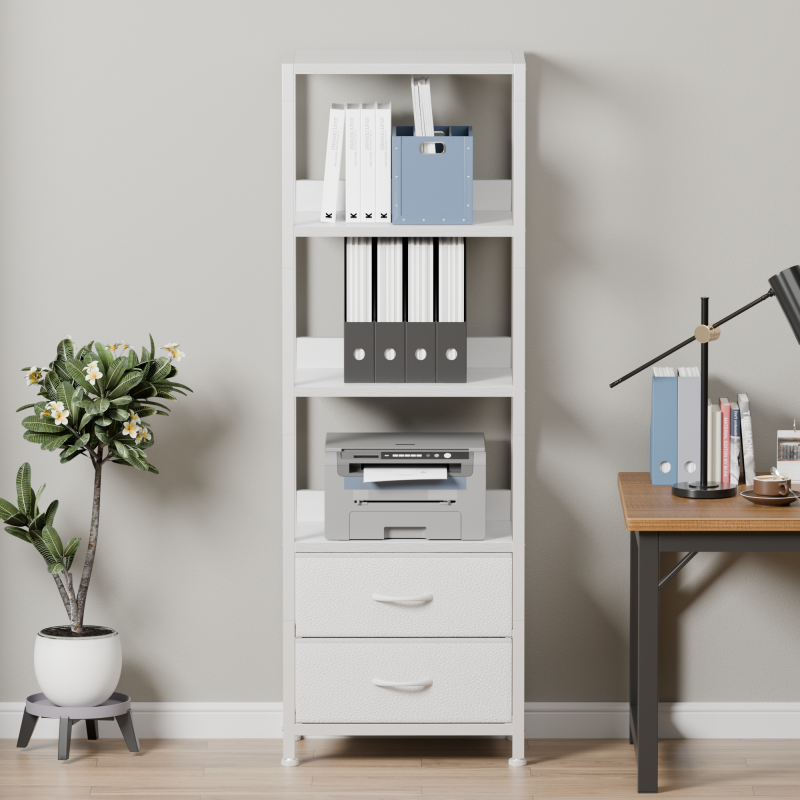 Furnulem Multi-Tier Bookshelf with 2 Drawers
