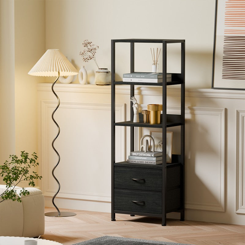 Furnulem Multi-Tier Bookshelf with 2 Drawers
