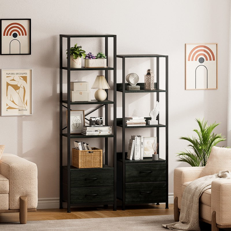 Furnulem Multi-Tier Bookshelf with 2 Drawers