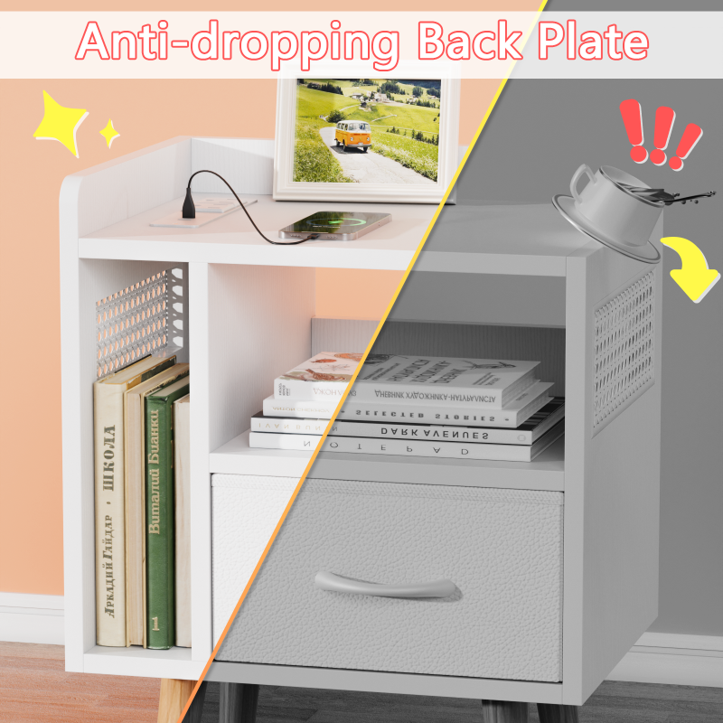 Furnulem Night Stand with Charger Station & LED Light