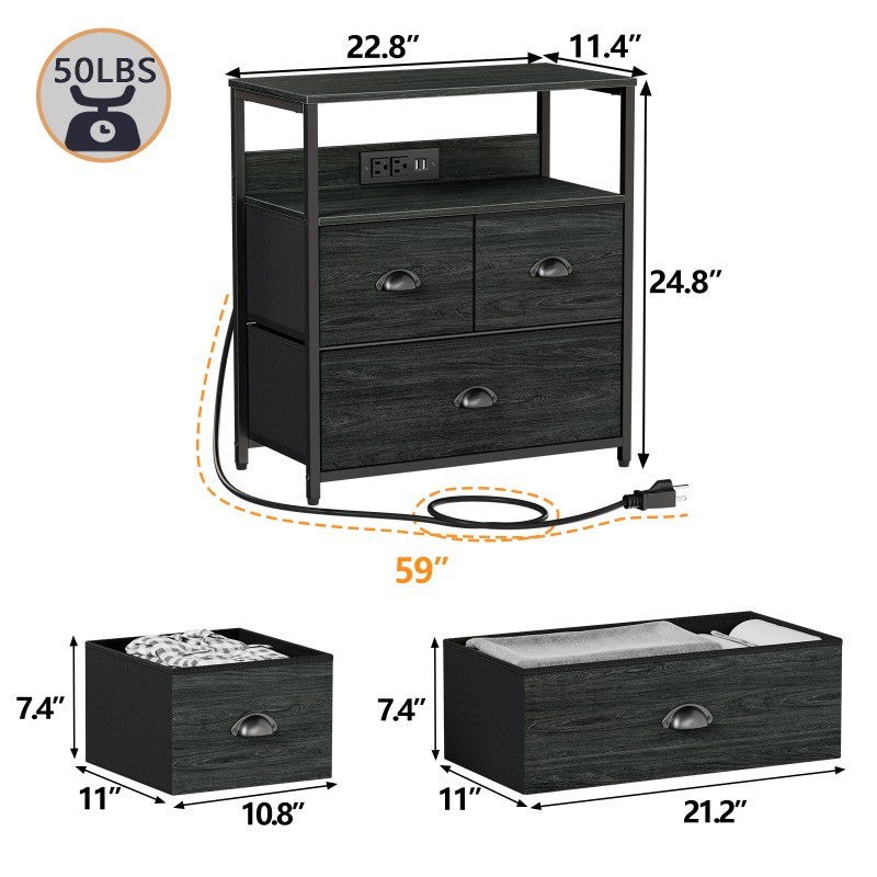 Furnulem Nightstand with Charging Station 1/2 Set