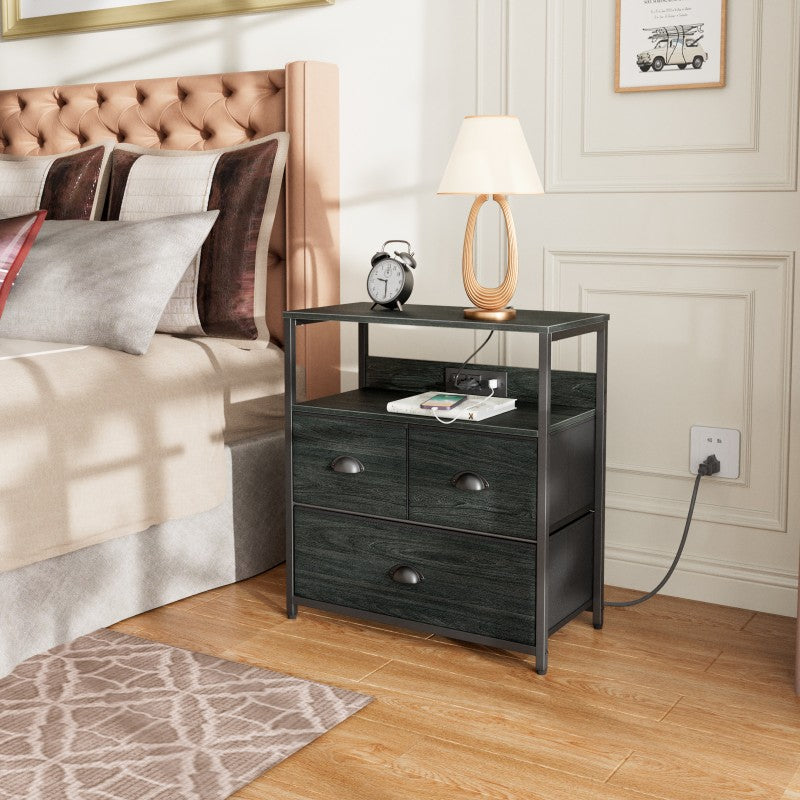 Furnulem Nightstand with Charging Station 1/2 Set