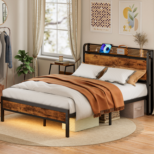 Furnulem Platform Queen Bed Frame with RGB LED Lights