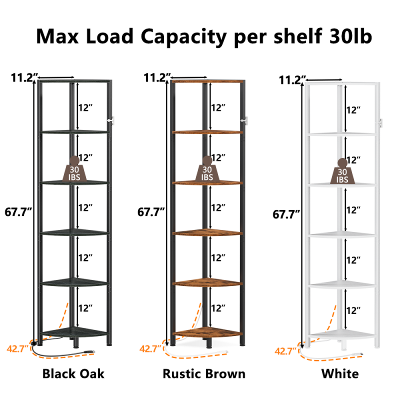Furnulem 5/6 Tier Corner Shelf with LED Light