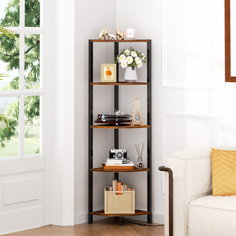 Furnulem 5/6 Tier Corner Shelf with LED Light