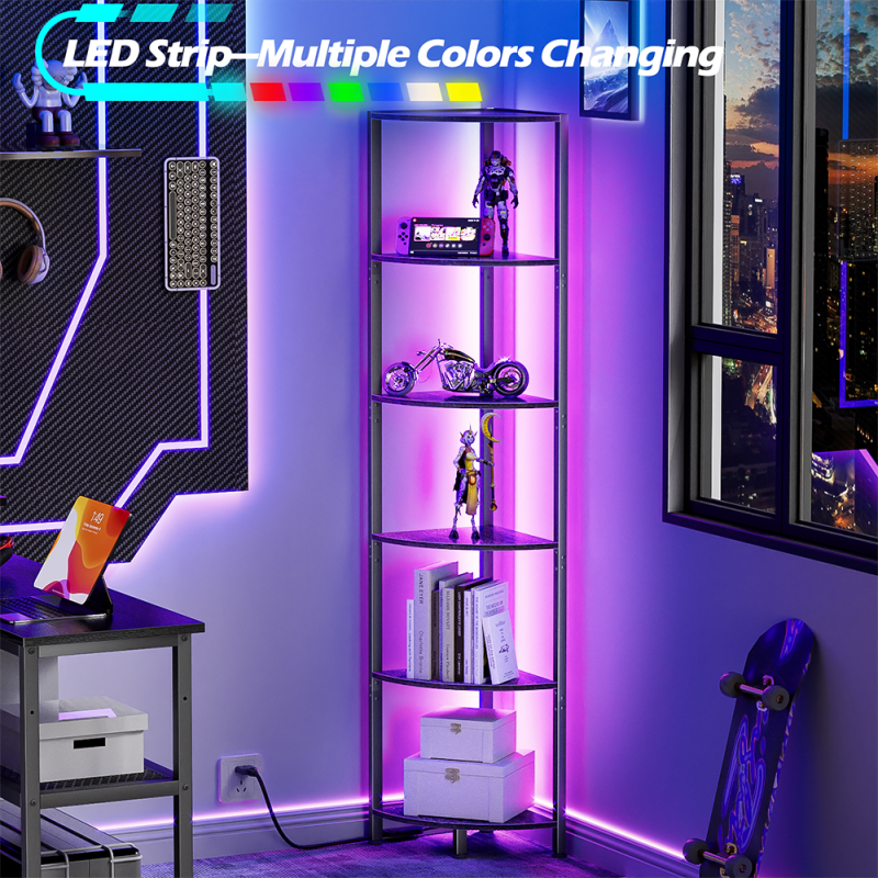 Furnulem 5/6 Tier Corner Shelf with LED Light