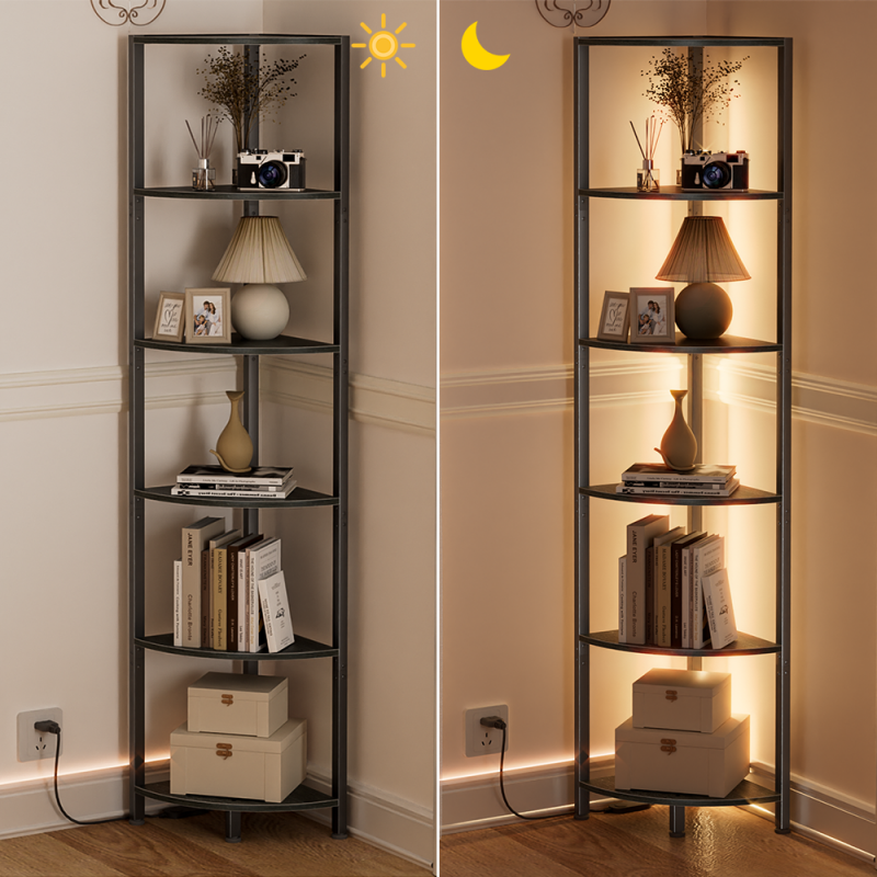 Furnulem 5/6 Tier Corner Shelf with LED Light