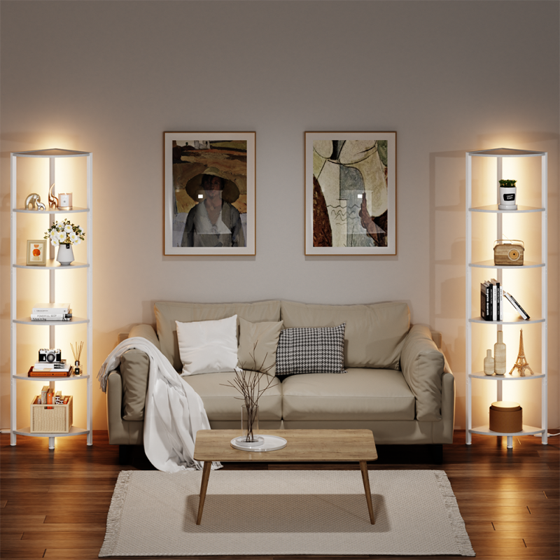 Furnulem 5/6 Tier Corner Shelf with LED Light