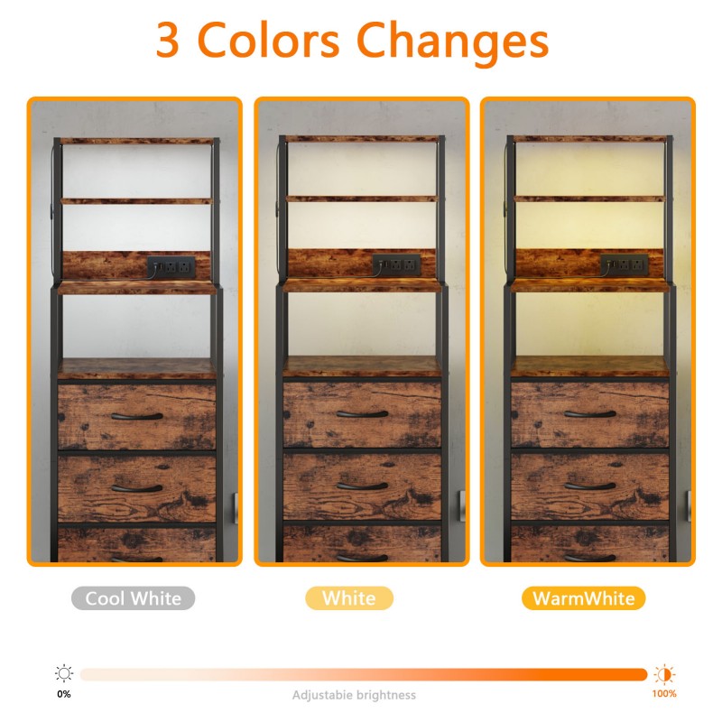 Furnulem LED Nightstand with 4-Tier Shelves and Charging Station