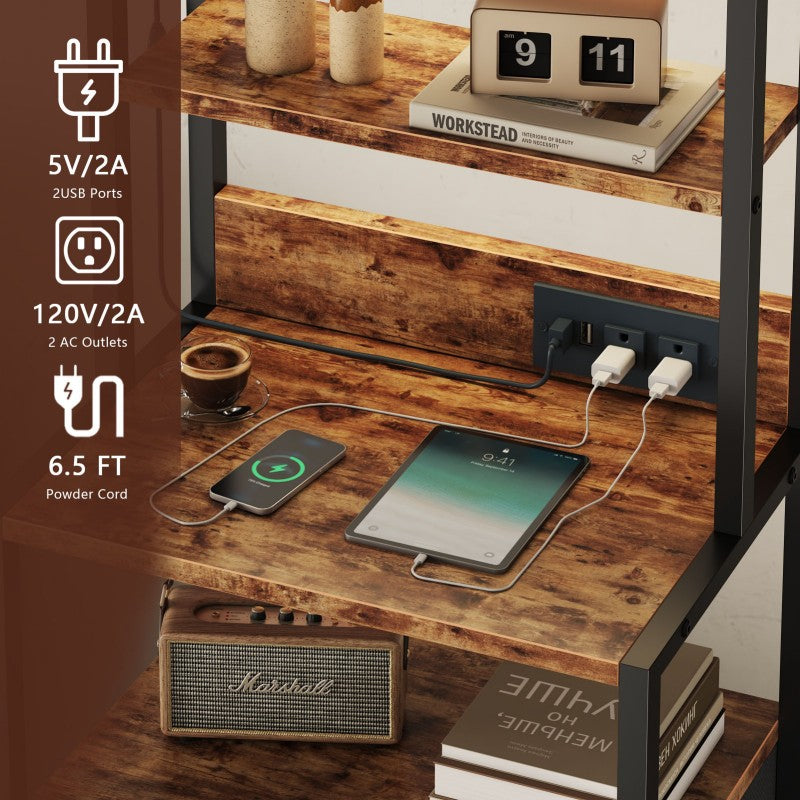 Furnulem LED Nightstand with 4-Tier Shelves and Charging Station