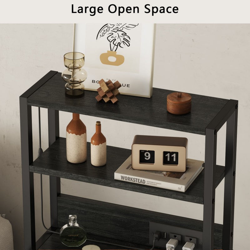 Furnulem LED Nightstand with 4-Tier Shelves and Charging Station