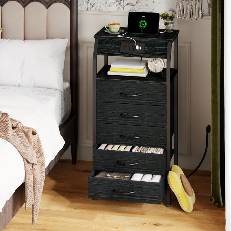 Furnulem Nightstand with Charging Station and Multi Fabric Drawers