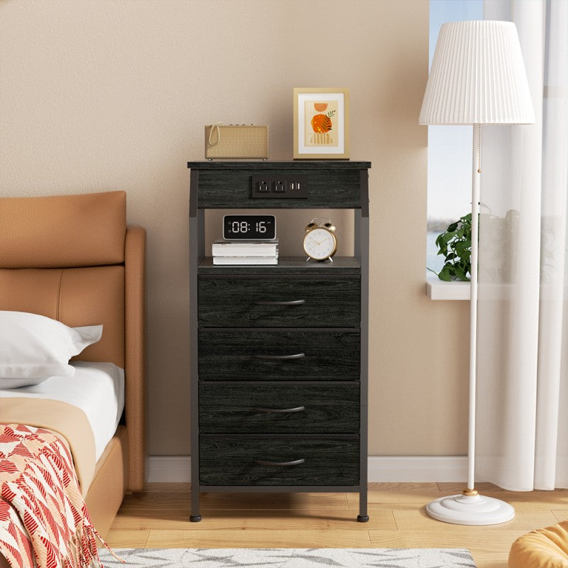 Furnulem Nightstand with Charging Station and Multi Fabric Drawers