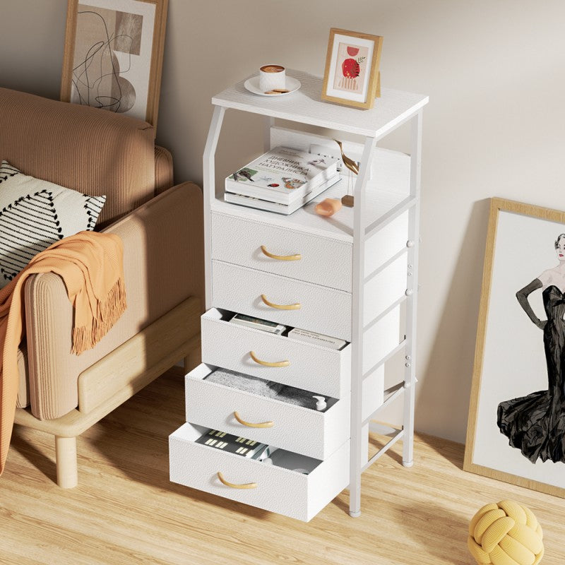 Furnulem Nightstand with Charging Station and Multi Fabric Drawers