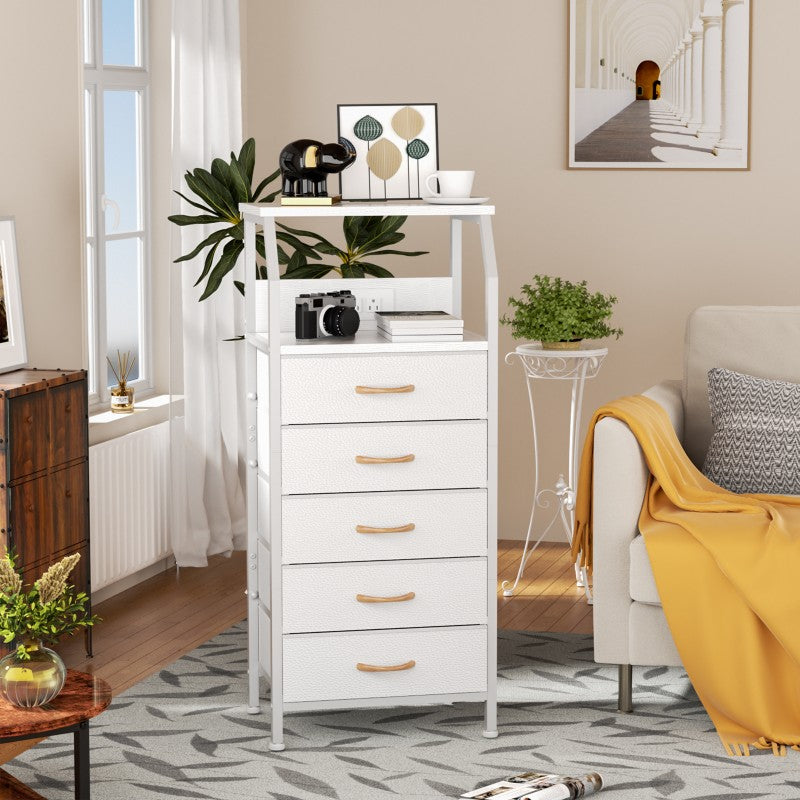 Furnulem Nightstand with Charging Station and Multi Fabric Drawers