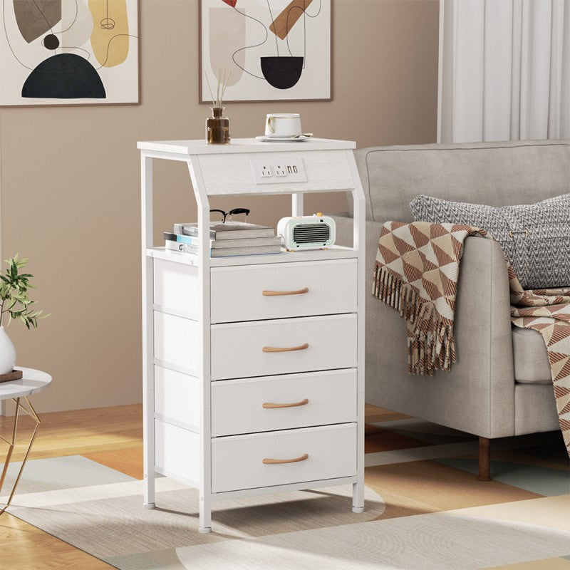 Furnulem Nightstand with Charging Station and Multi Fabric Drawers