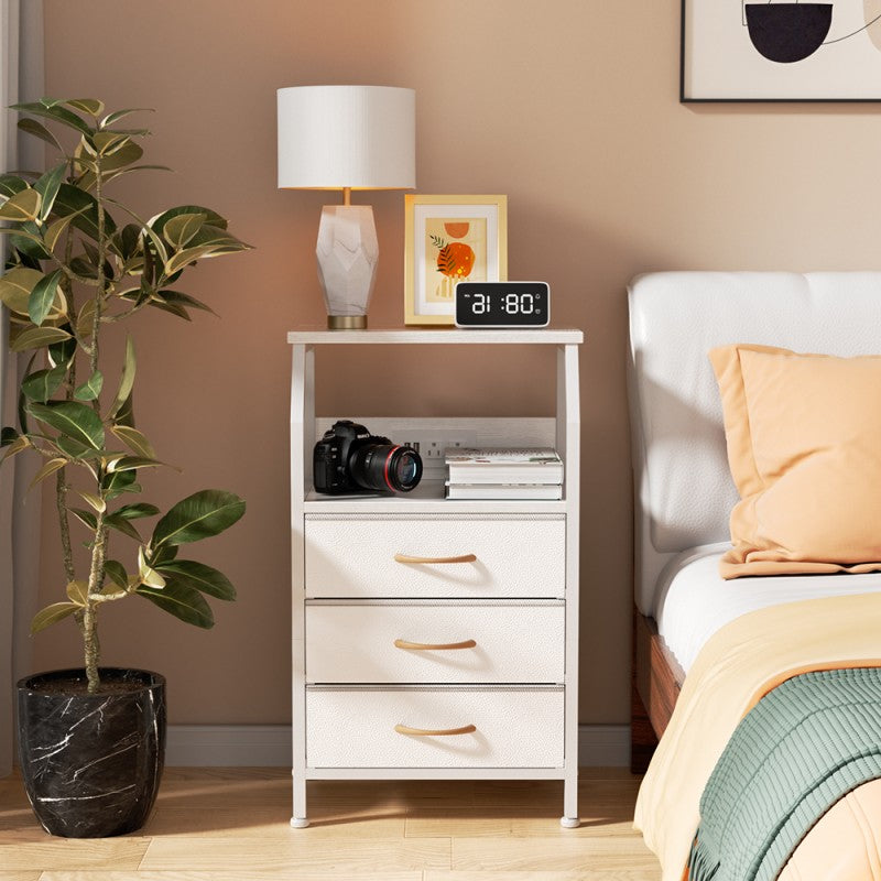 Furnulem Nightstand with Charging Station and Multi Fabric Drawers