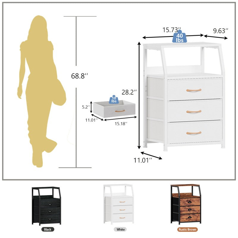Furnulem Nightstand with Charging Station and Multi Fabric Drawers