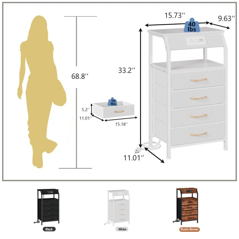 Furnulem Nightstand with Charging Station and Multi Fabric Drawers