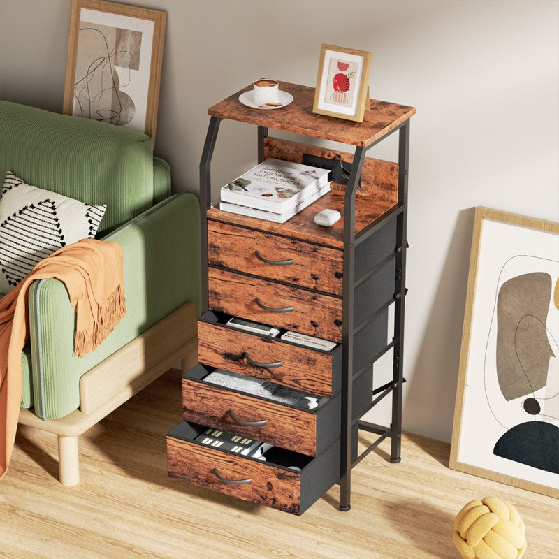 Furnulem Nightstand with Charging Station and Multi Fabric Drawers