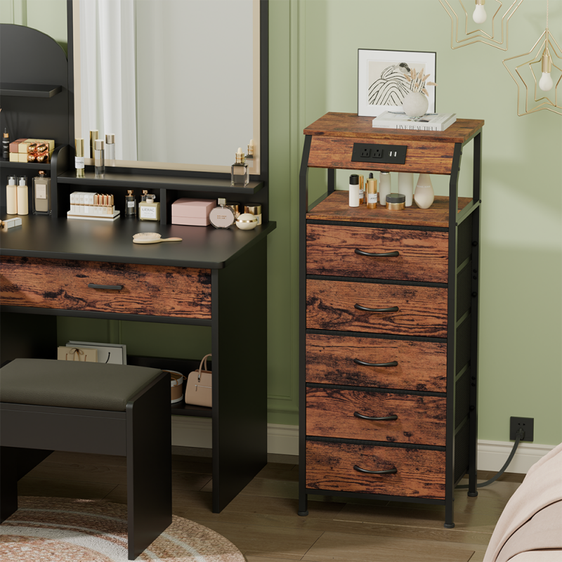 Furnulem Nightstand with Charging Station and Multi Fabric Drawers