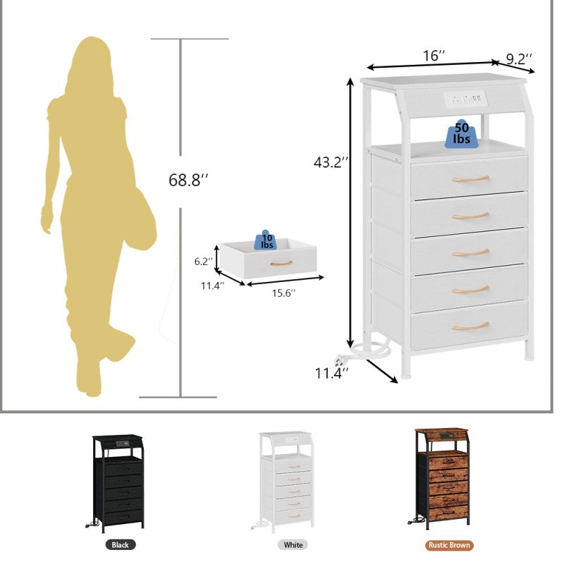 Furnulem Nightstand with Charging Station and Multi Fabric Drawers