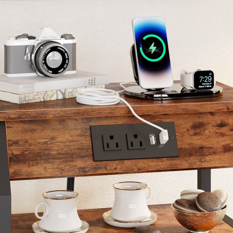 Furnulem Nightstand with Charging Station and Multi Fabric Drawers