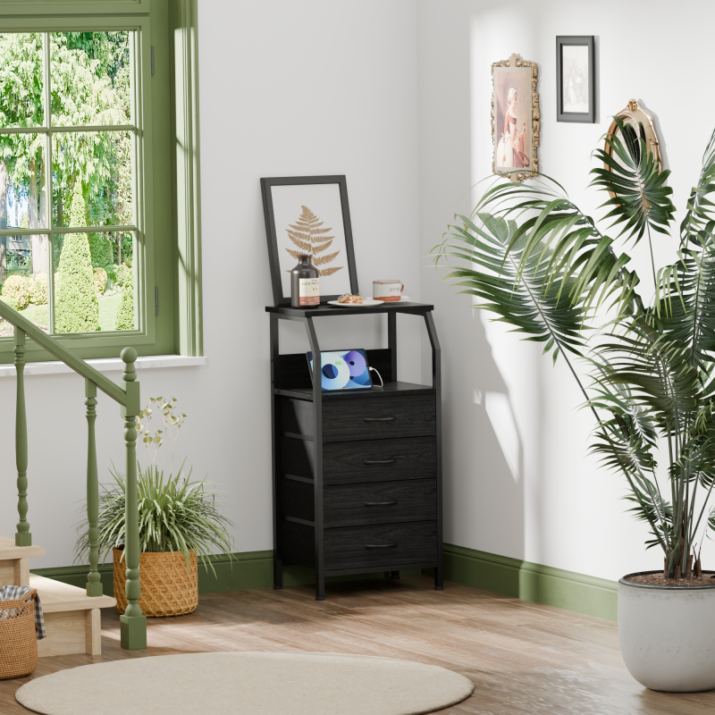 Furnulem Nightstand with Charging Station and Multi Fabric Drawers