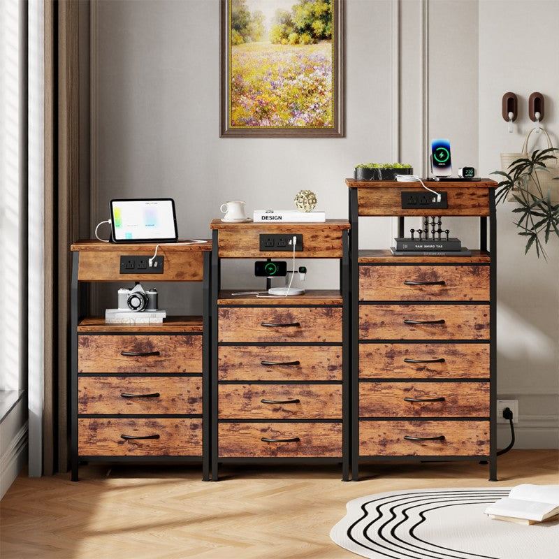 Furnulem Nightstand with Charging Station and Multi Fabric Drawers