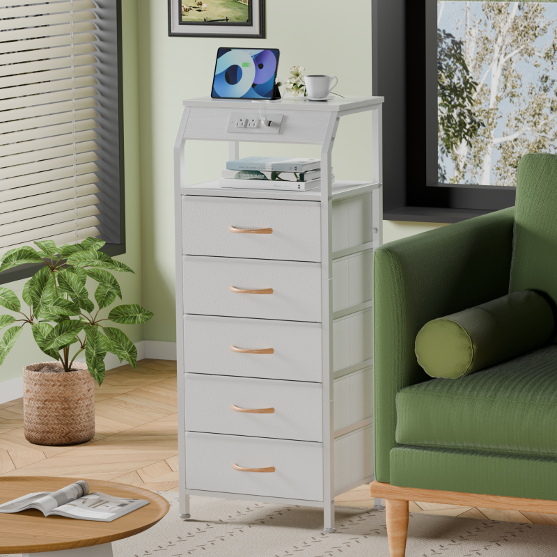 Furnulem Nightstand with Charging Station and Multi Fabric Drawers