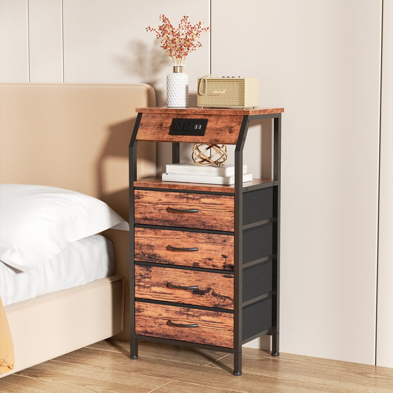 Furnulem Nightstand with Charging Station and Multi Fabric Drawers